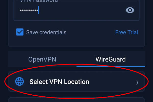 Android VPNUK App - Server selection