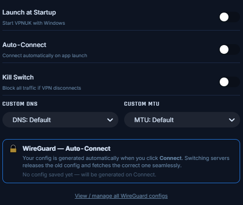 Optional Settings – VPNUK