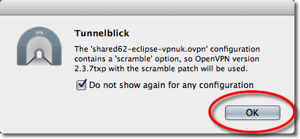 Tunnelblick confirms the Scramble Patch for obfuscation